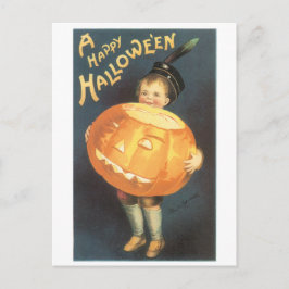 ouderwetse Halloween, jongen met pompoen Briefkaart