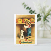 ouderwetse Halloween, jongen met puppy Briefkaart (Staand voorkant)