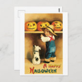 ouderwetse Halloween, jongen met puppy Briefkaart (Voorkant / Achterkant)
