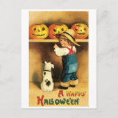 ouderwetse Halloween, jongen met puppy Briefkaart (Voorkant)