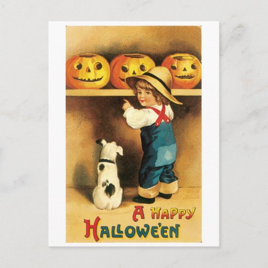 ouderwetse Halloween, jongen met puppy Briefkaart (Voorkant)