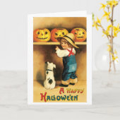 ouderwetse Halloween, jongen met puppy Kaart (Gele Bloem)