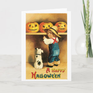 ouderwetse Halloween, jongen met puppy Kaart