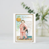 ouderwetse Halloween, jongen met zwarte kat Briefkaart (Staand voorkant)