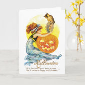 ouderwetse halloween, meisje met kieuwen kaart (Gele Bloem)