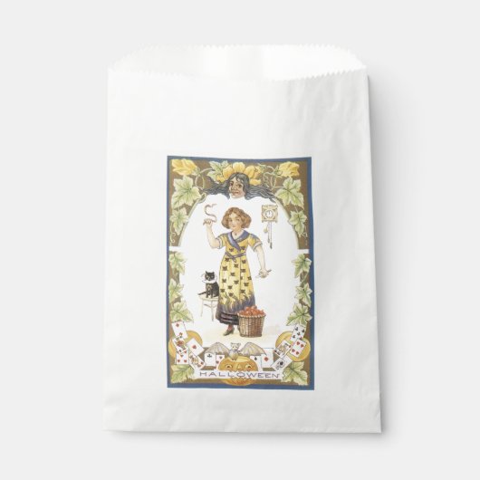 ouderwetse halloween, meisje met zwarte kat bedankzakje (Voorkant)