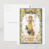 ouderwetse halloween, meisje met zwarte kat briefkaart (Voorkant / Achterkant)