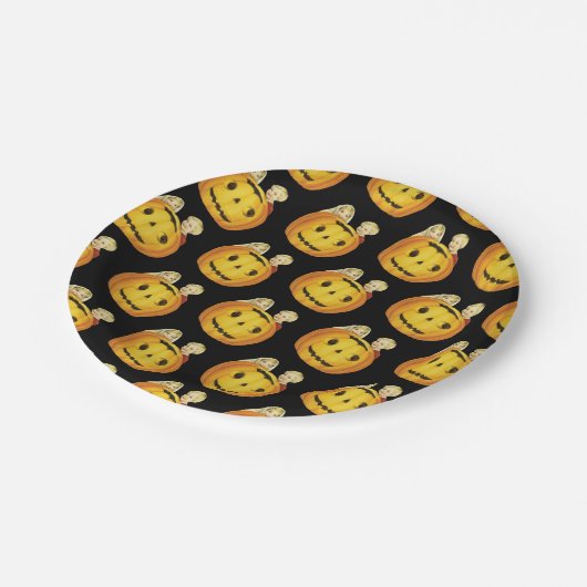 ouderwetse Halloween, pompoen met kinderen Papieren Bordje (Gekanteld)