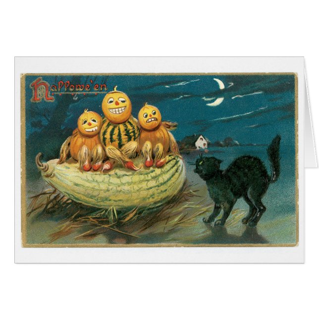 ouderwetse halloween, pompoenen & zwarte kat (Voorkant Horizontaal)