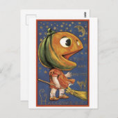 ouderwetse Halloween, pompoenmeisje Briefkaart (Voorkant / Achterkant)