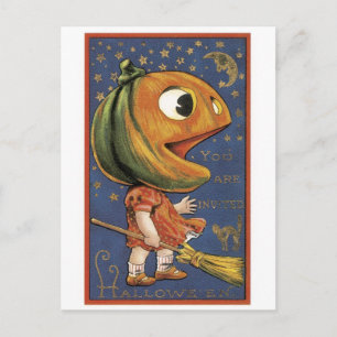 ouderwetse Halloween, pompoenmeisje Briefkaart