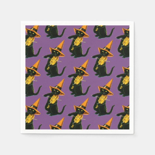 ouderwetse Halloween, witch cat die Violin speelt Servetten (Voorkant)