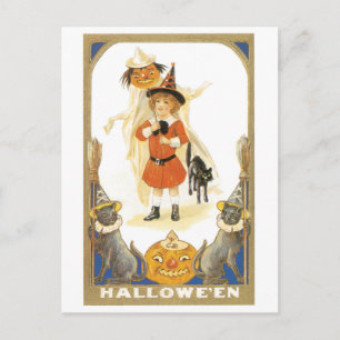 ouderwetse Halloween, witch girl Briefkaart