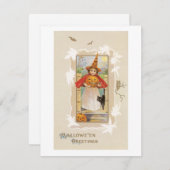 ouderwetse Halloween, witch girl Kaart (Voorkant / Achterkant)