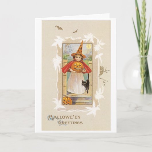ouderwetse Halloween, witch girl Kaart (Voorkant)