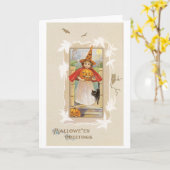 ouderwetse Halloween, witch girl Kaart (Gele Bloem)