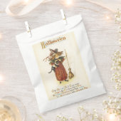 ouderwetse Halloween, witch girl met zwarte kat Bedankzakje (Geknipt)