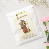 ouderwetse Halloween, witch girl met zwarte kat Bedankzakje (Gezegeld)