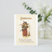 ouderwetse Halloween, witch girl met zwarte kat Briefkaart (Staand voorkant)