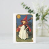 ouderwetse Halloween, witch girl met zwarte kat Briefkaart (Staand voorkant)