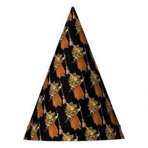 ouderwetse Halloween, witch girl met zwarte kat Feesthoedjes