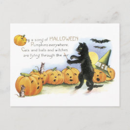 ouderwetse halloween, zwarte kat en pompoenen briefkaart