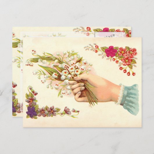Ouderwetse Hand van Liefde Bedankt met Bloemen Briefkaart (Voorkant / Achterkant)