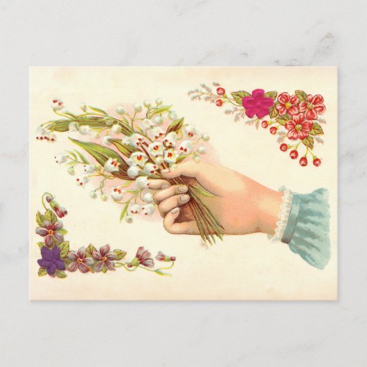 Ouderwetse Hand van Liefde Bedankt met Bloemen Briefkaart (Voorkant)