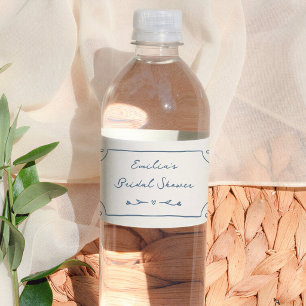 Ouderwetse Handgetekende Bloemrijke Bruidsdouche Waterfles Etiket