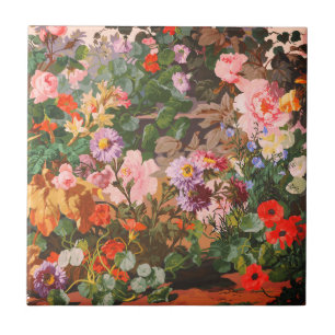 Ouderwetse heldere kleurrijke bloemen bloemschilde tegeltje