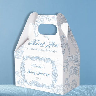 Ouderwetse Hemelblauwe Toile Bloemen Baby Shower Bedankdoosjes