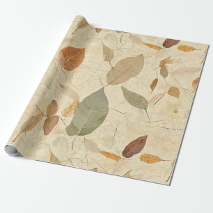 Ouderwetse Herbarium Geperste Bladeren Bruin Goud Cadeaupapier