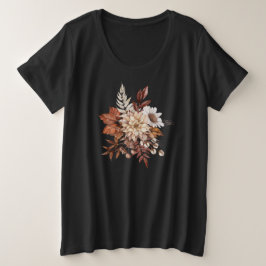 Ouderwetse herfst bloem bladeren grote maat t-shirt