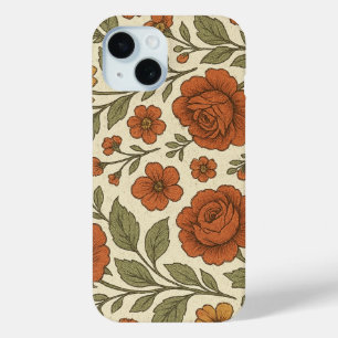 Ouderwetse herfst bloemenpatroon – Rustische botan iPhone 15 Case
