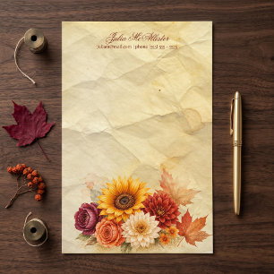 Ouderwetse herfst bloemenzonnebloem verouderd perk briefpapier