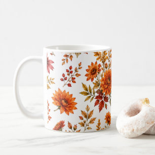Ouderwetse herfst bloempatroon met zonnebloemen koffiemok