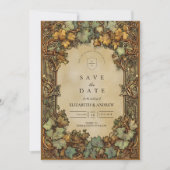 Ouderwetse herfst botanische bruiloft save the date (Voorkant)
