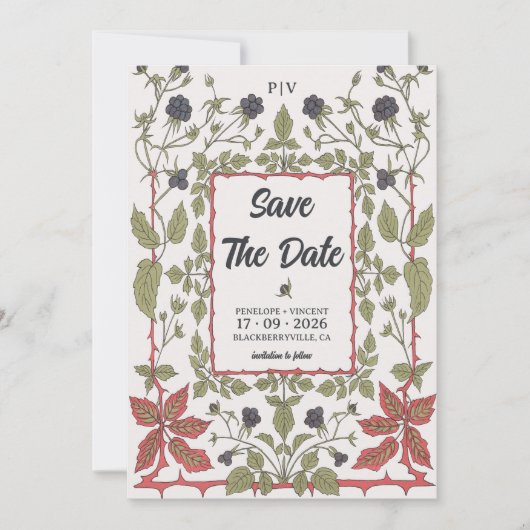 Ouderwetse Herfst Bramen Bewaar de Datum Save The Date (Voorkant)