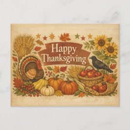 Ouderwetse herfst Oogst Thanksgiving kalkoen Feestdagenkaart