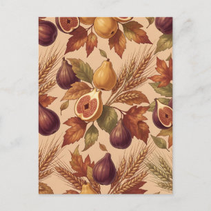 Ouderwetse herfst-oogstpatroon met vijgen en peren briefkaart