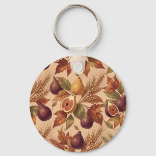 Ouderwetse herfst-oogstpatroon met vijgen en peren sleutelhanger