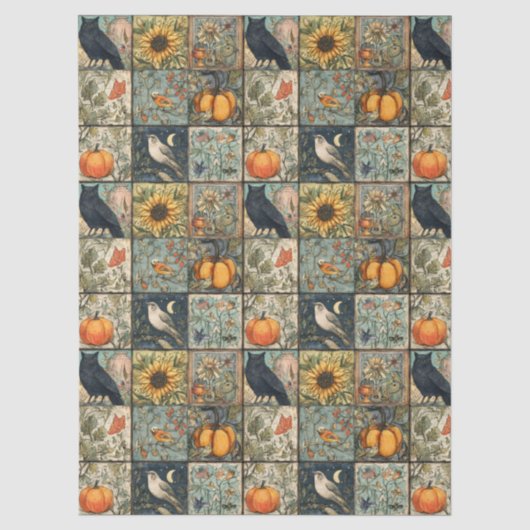Ouderwetse herfst patchwork uitziende pompoen uil tissuepapier (Voorkant)