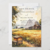 Ouderwetse herfst schuur weide waterverf bruiloft save the date (Voorkant)