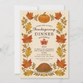 Ouderwetse Herfstbladeren Thanksgiving-diner Kaart (Voorkant)