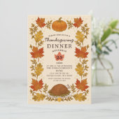 Ouderwetse Herfstbladeren Thanksgiving-diner Kaart (Staand voorkant)