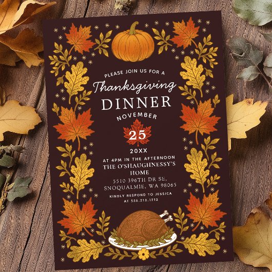 Ouderwetse Herfstbladeren Thanksgiving-diner Kaart
