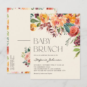 Ouderwetse herfstbloemenboeket herfst baby brunch uitnodiging briefkaart
