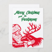 Ouderwetse houtsnede Kerstman en rendieren Feestdagenkaart (Voorkant / Achterkant)