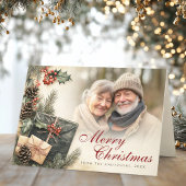 Ouderwetse hulstbessen beige foto kerst gevouwen feestdagen kaart