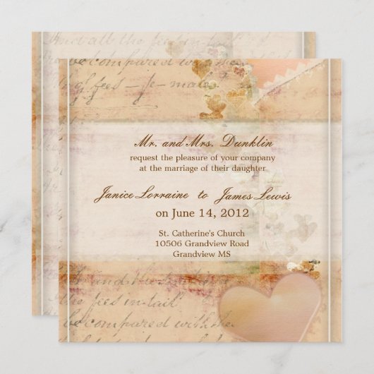 , ouderwetse huwelijksuitnodiging kaart (Voorkant / Achterkant)